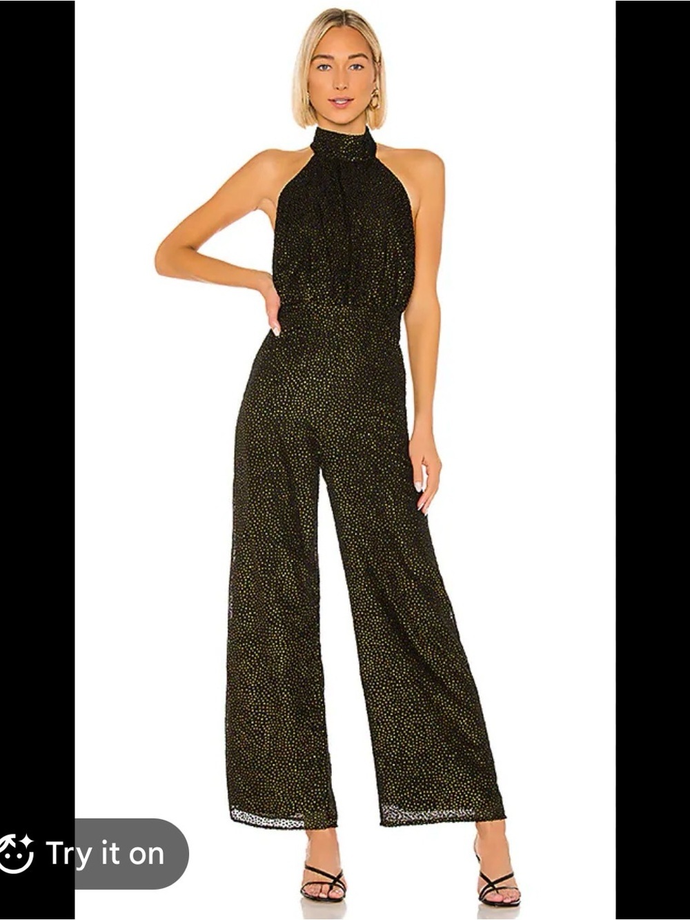 Revolve x House of Harlow 1960 Sana Black and Gold Halter Jumpsuit XS